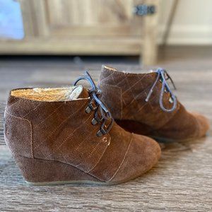 TOMS Quilted Desert Wedge Booties, Brown Suede, Fleece
